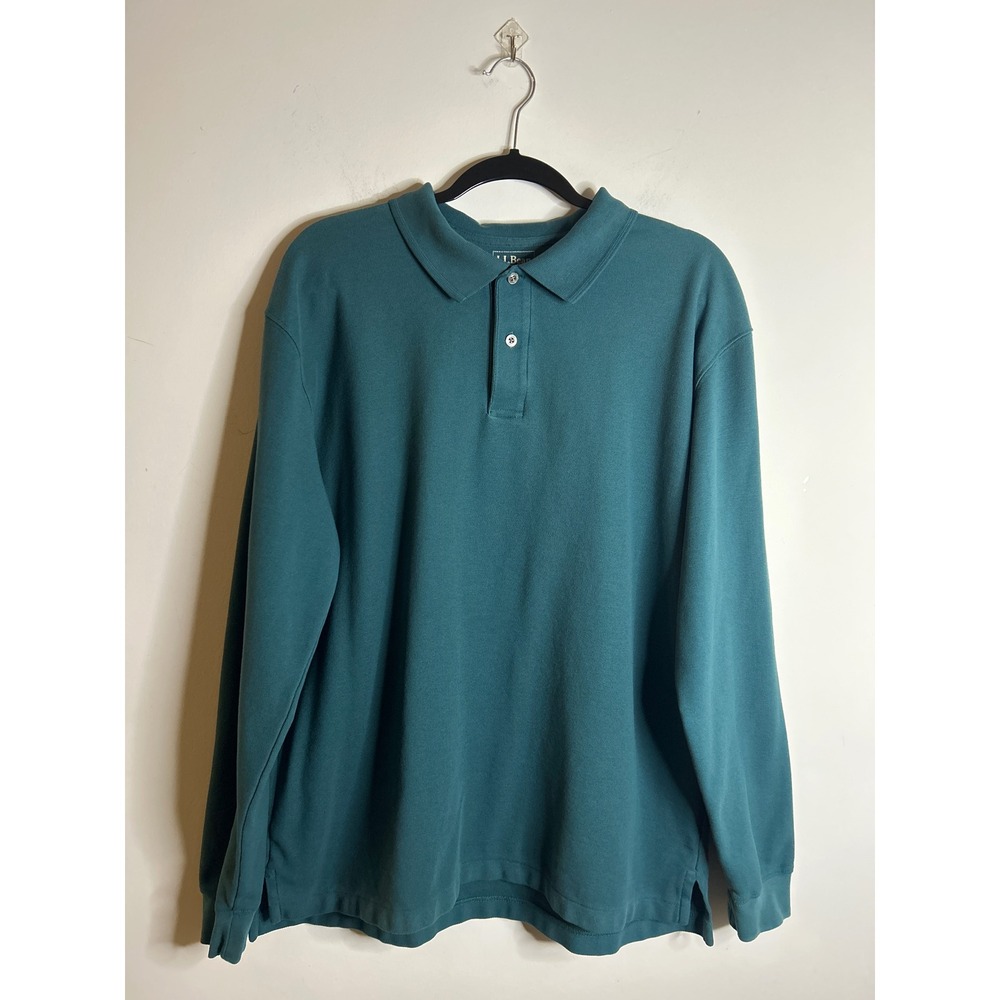 LL Bean Teal Polo Long Sleeve Shirt Mens Large Reg